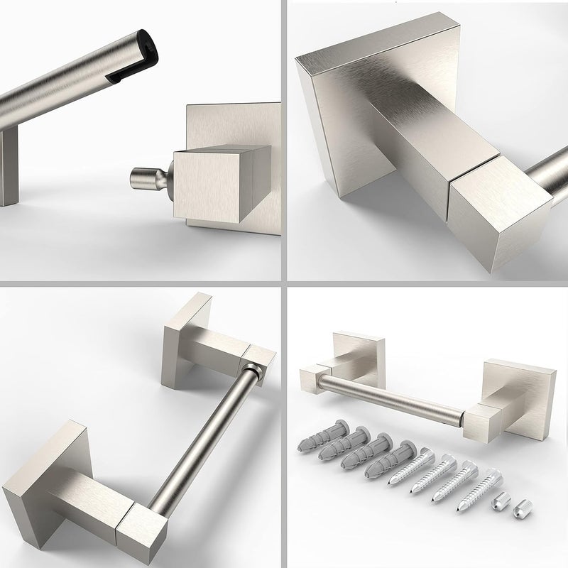 Ruacq Toilet Paper Holder Brushed Nickel 2 Pack Double Post Pivoting Square Tissue Holders Roll Holder Hangers Toilet Paper Stand Stainless Steel and Zinc Alloy Modern Wall Mounted - Image 4