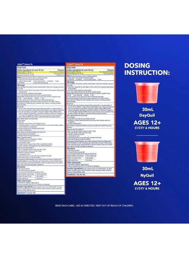 Vicks داي كويل وناي كويل سائل إنفلونزا مكثف، عبوة قيمة، بدون وصفة طبية، متعدد الأعراض، تخفيف قوي لآلام الجسم، الحمى، الصداع، التهاب الحلق، والسعال، تخفيف لمدة 6 ساعات، بنكهة الكرز، 12 أونصة سائلة - Image 2
