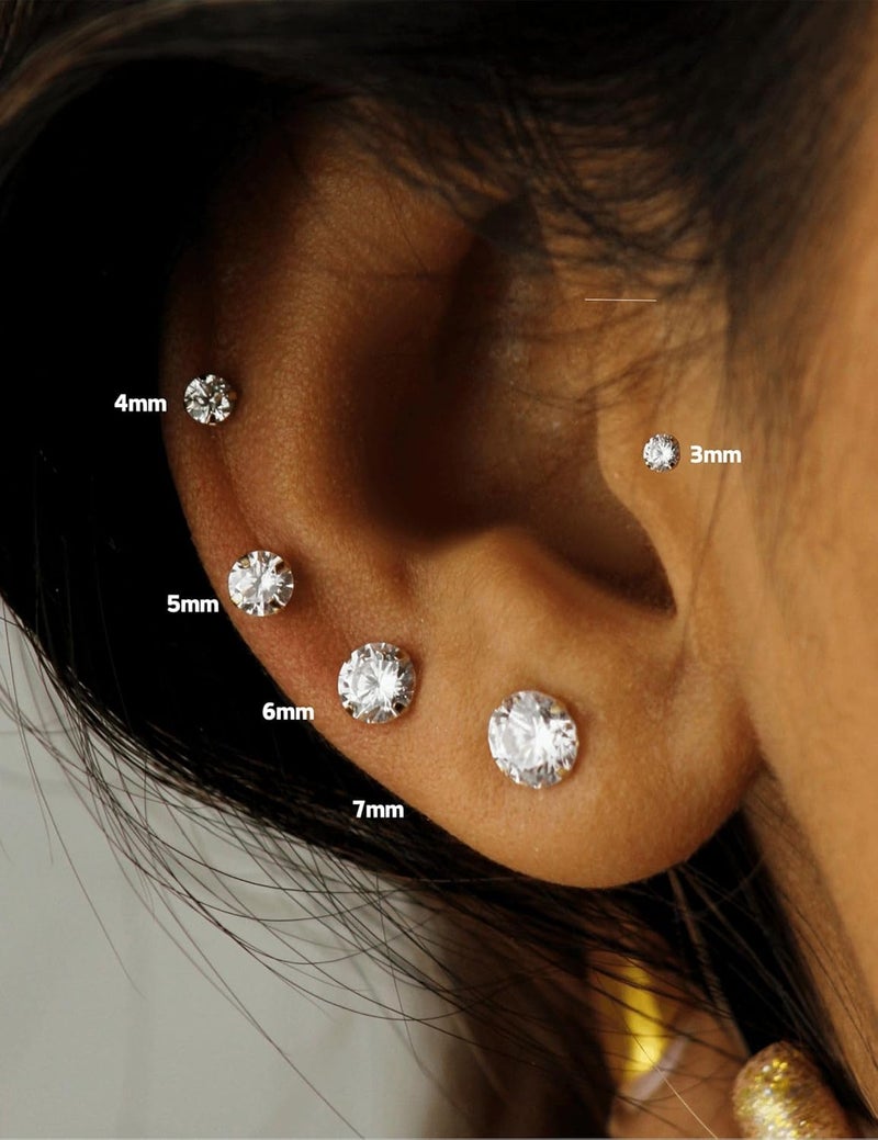 Kainier Women's 14K Gold Plated CZ Stud Earrings Simulated Diamond Round Cubic Zirconia Ear Stud Set（5 Pairs)… - Image 2