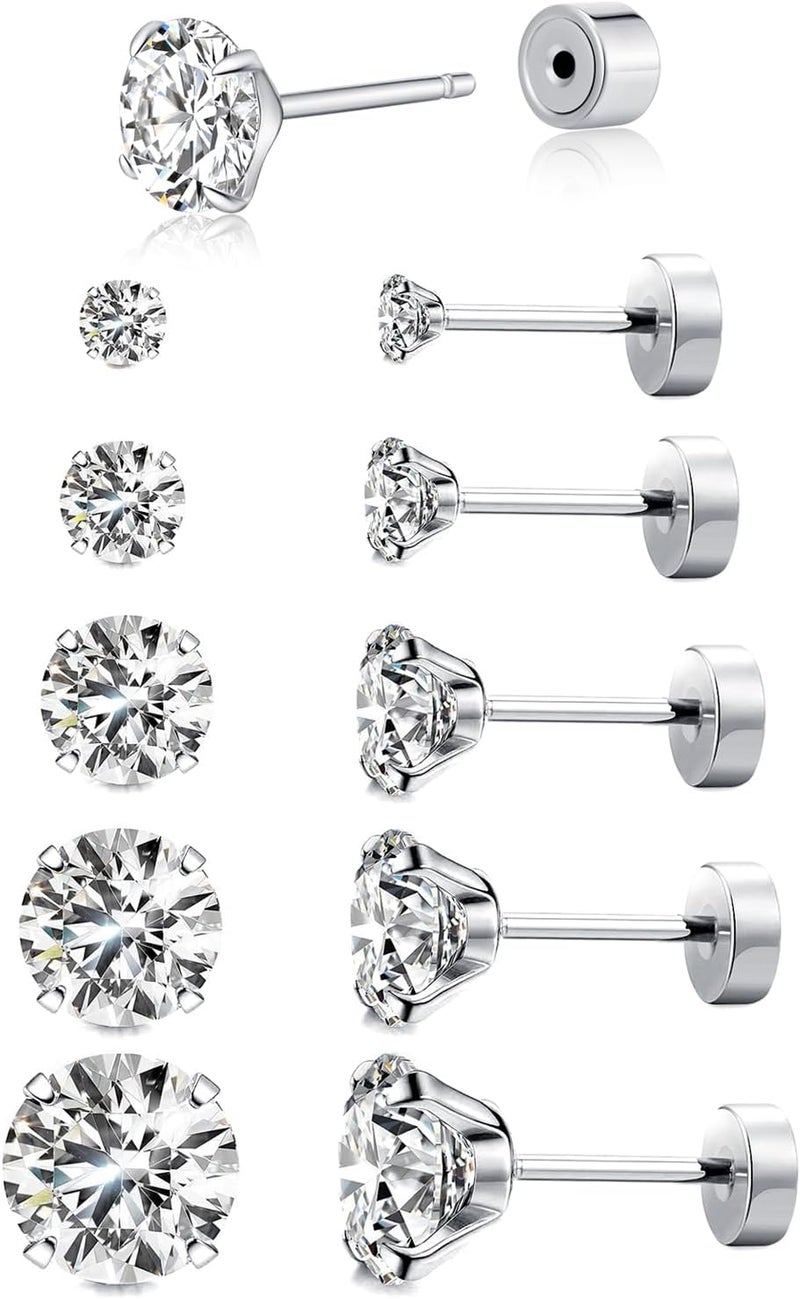 Kainier Women's 14K Gold Plated CZ Stud Earrings Simulated Diamond Round Cubic Zirconia Ear Stud Set（5 Pairs)… - Image 1