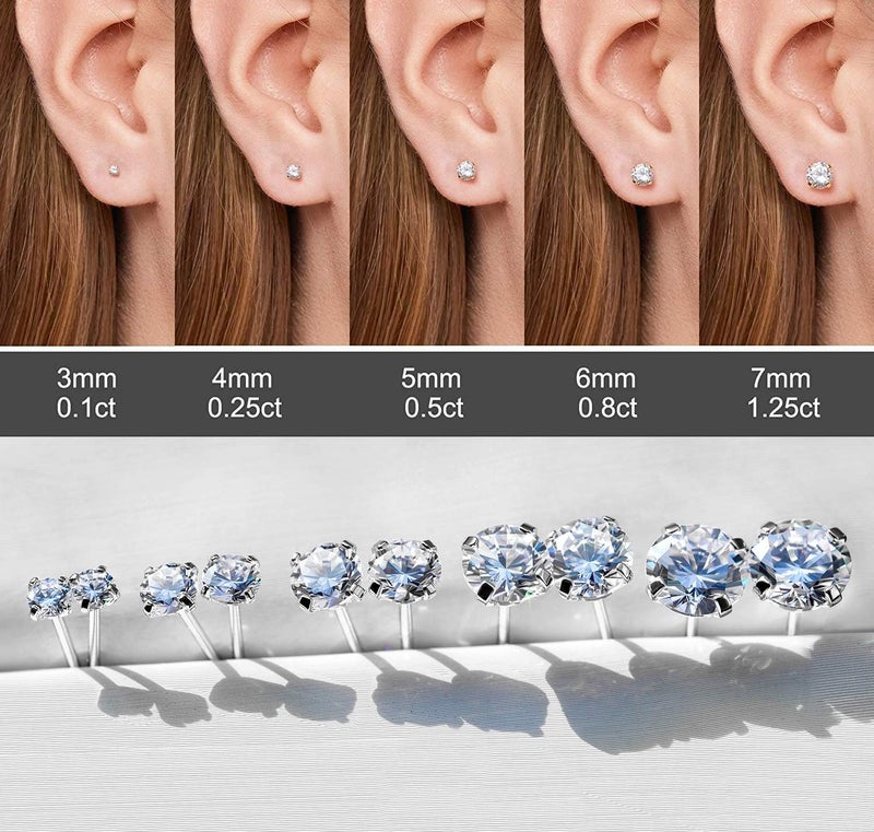 Kainier Women's 14K Gold Plated CZ Stud Earrings Simulated Diamond Round Cubic Zirconia Ear Stud Set（5 Pairs)… - Image 3