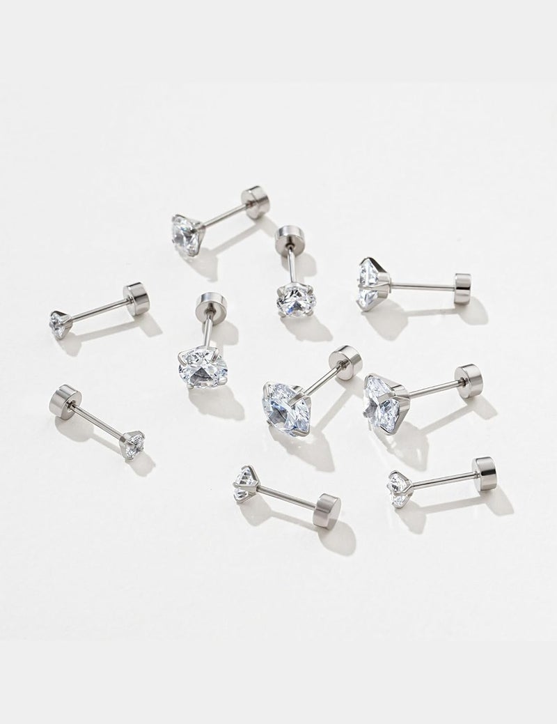 Kainier Women's 14K Gold Plated CZ Stud Earrings Simulated Diamond Round Cubic Zirconia Ear Stud Set（5 Pairs)… - Image 5
