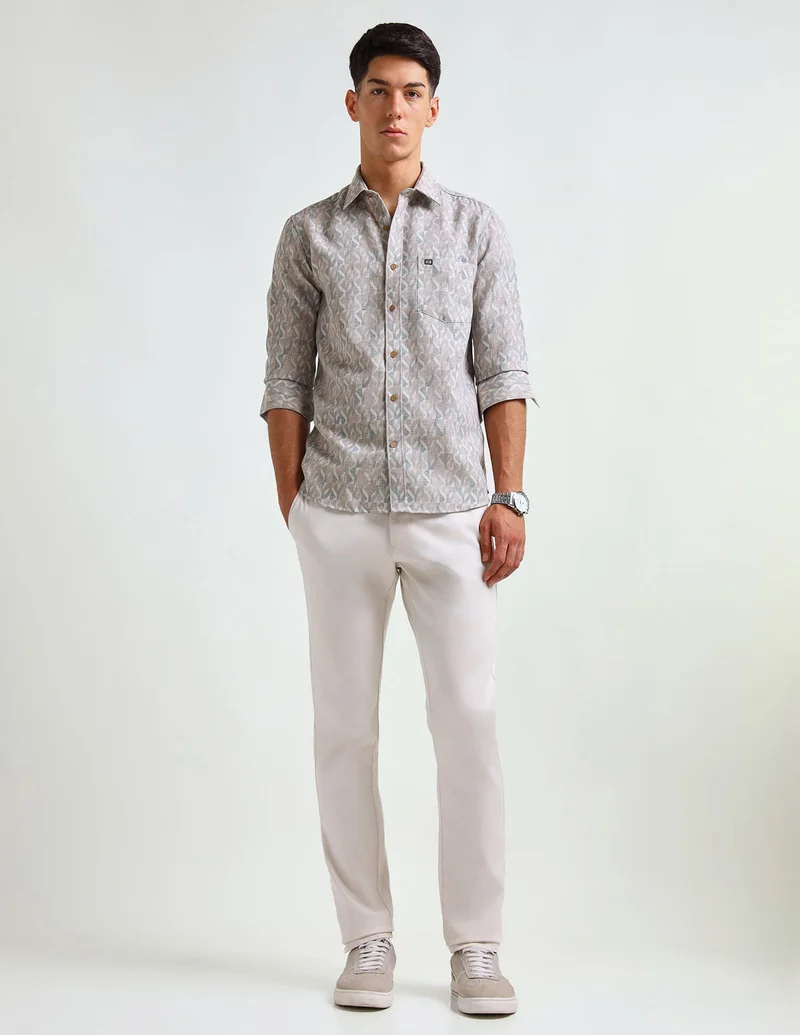 Arrow Brown Slim Fit Printed Shirt for Men | Best Price UAE