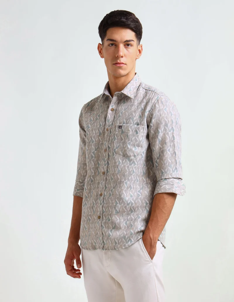 Arrow Brown Slim Fit Printed Shirt for Men | Best Price UAE