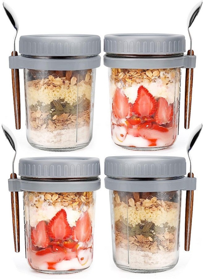 WHISKET 300 ml Overnight Oats Container with Lid and Spoon, Overnight Oats Jars, Milk, Vegetable and fruit Salad Storage Container with Measurement Marks (Grey and Blue) - Image 4
