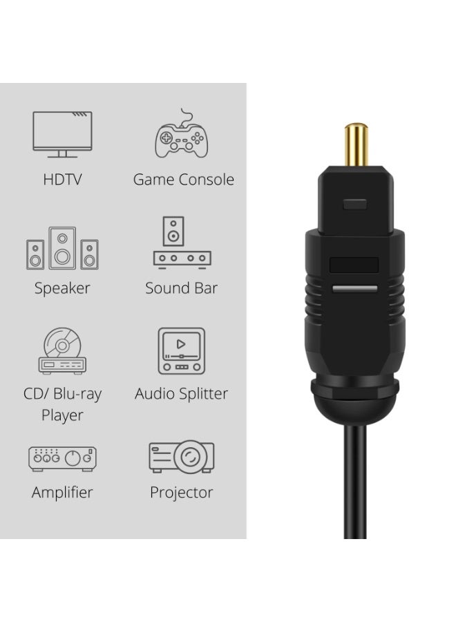 دايتويز كابل صوت بصري رقمي، بطول 5 أقدام، كابل ألياف بصرية S/PDIF، كابل Toslink TV بصري، مناسب لأجهزة Soundbar، والمسرح المنزلي، ومكبرات الصوت، والتلفزيون، وبلايستيشن 4، وإكس بوكس، سلك موصلات ذهبي. - Image 4