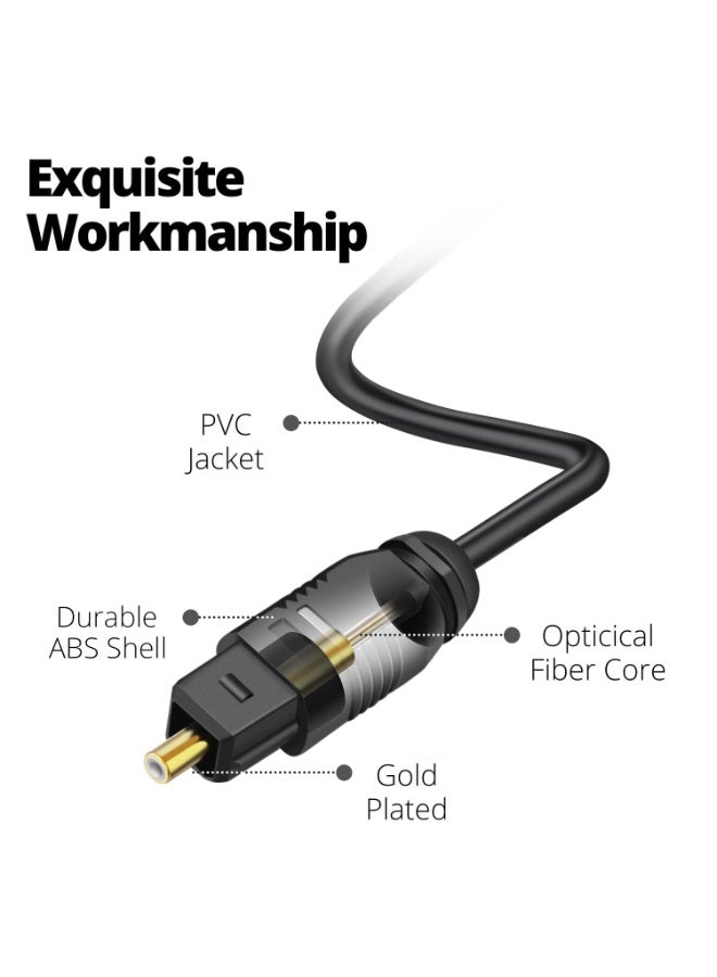 دايتويز كابل صوت بصري رقمي، بطول 5 أقدام، كابل ألياف بصرية S/PDIF، كابل Toslink TV بصري، مناسب لأجهزة Soundbar، والمسرح المنزلي، ومكبرات الصوت، والتلفزيون، وبلايستيشن 4، وإكس بوكس، سلك موصلات ذهبي. - Image 3