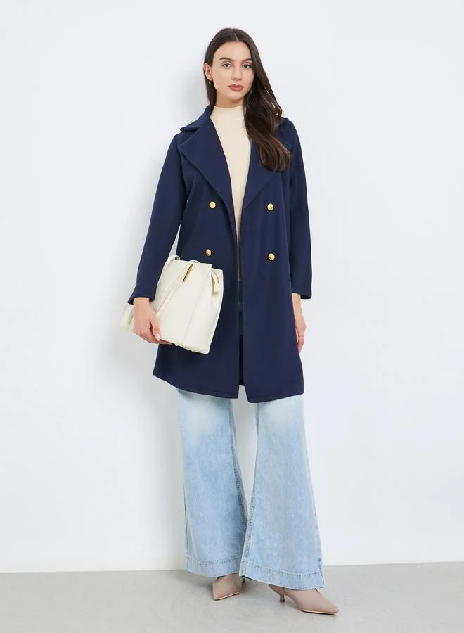Take Two Navy Blue Midi Button Coat