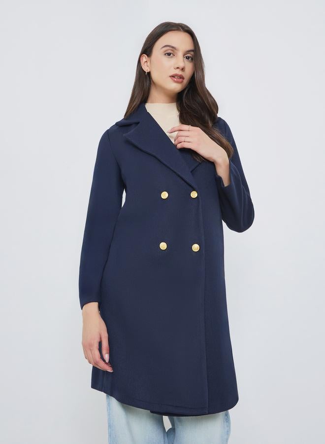 Take Two Navy Blue Midi Button Coat - Image 3