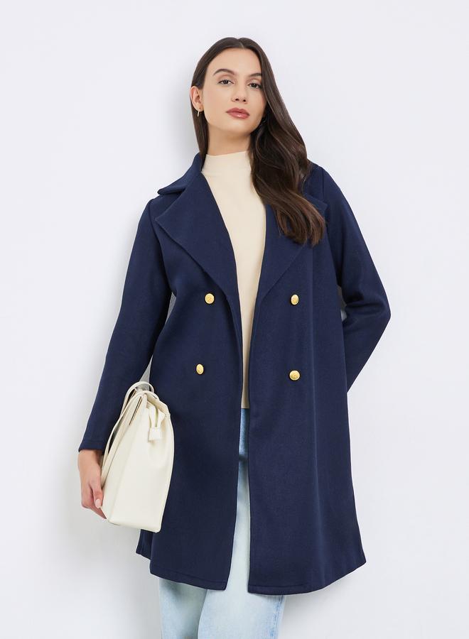 Take Two Navy Blue Midi Button Coat - Image 1
