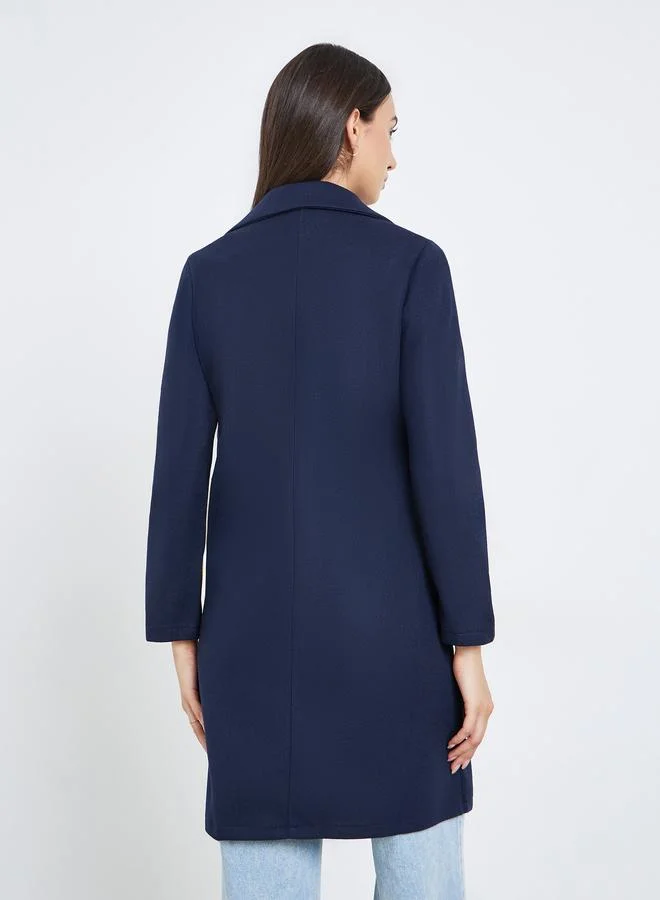 Take Two Navy Blue Midi Button Coat