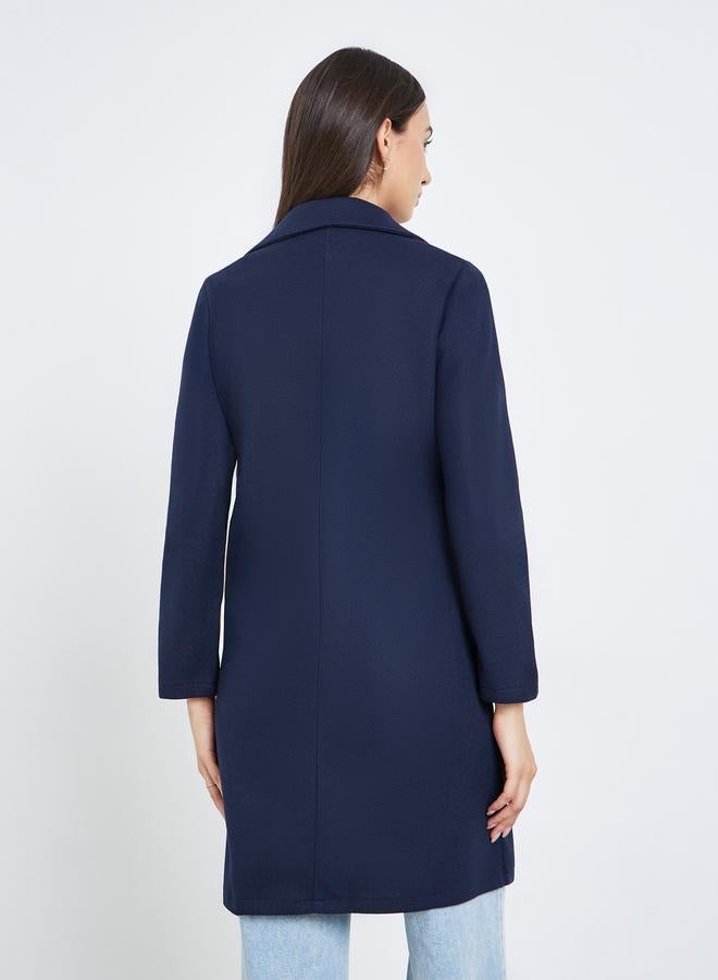 Take Two Navy Blue Midi Button Coat - Image 5