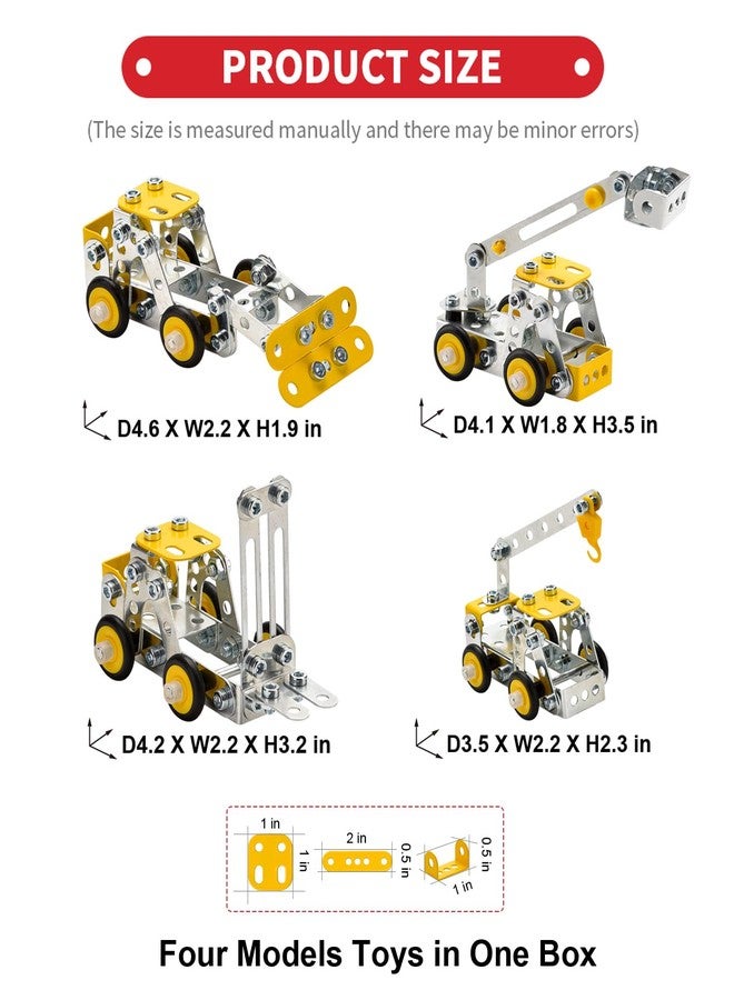 Ferthor Fun Erector Set for Boys Age 8-12,4 Mini Metal Model Set for Kids,Engineering Metal Building Kit,Learning Construction Truck Building Toys for Boys Age 8-12 DIY STEM Educational Gifts (330pcs) - Image 3