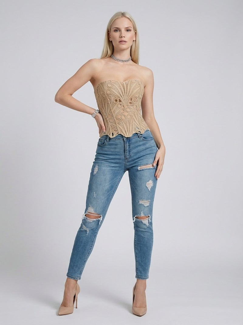 لاريسافيرولين بلوزة دانتيل بدون حمالات - بيج عتيق - Image 3