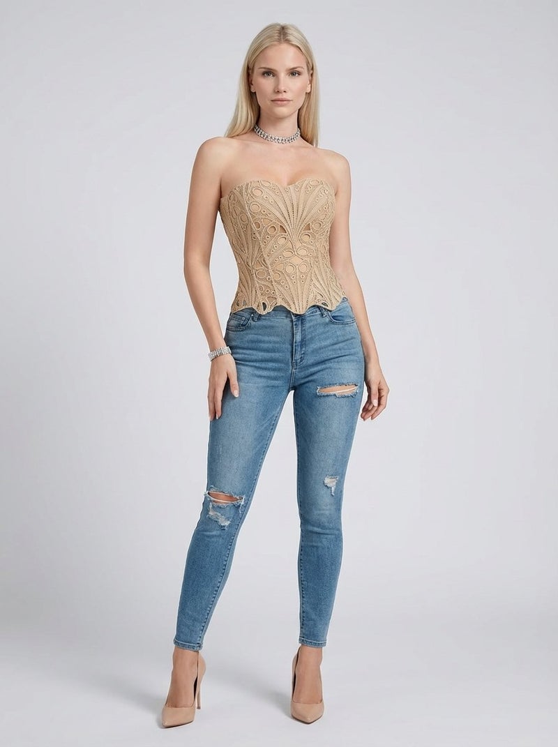 لاريسافيرولين بلوزة دانتيل بدون حمالات - بيج عتيق - Image 4