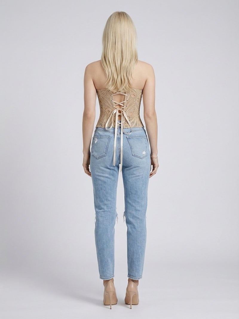 لاريسافيرولين بلوزة دانتيل بدون حمالات - بيج عتيق - Image 5