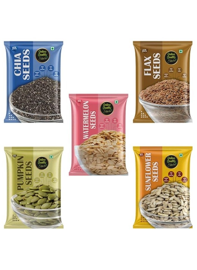 Online Quality Store Raw Combo of Chia, Watermelon, Pumpkin, Sunflower, Flax Seeds -500gm(100gm x 5 Pack) - Image 1