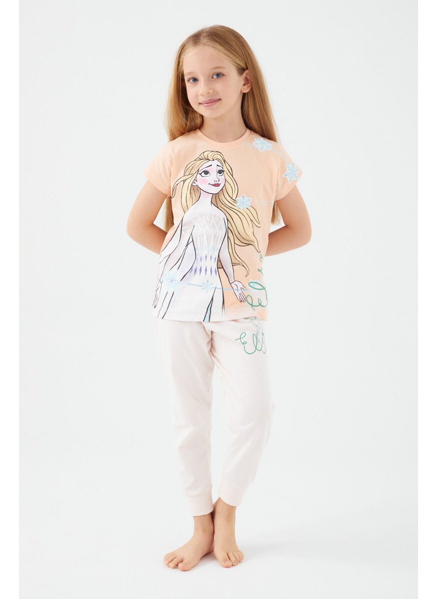 Disney FROZEN Elsa Salmon Girl's Short Sleeve Pajama Set  - Image 1