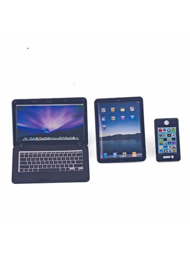 Lynkaye Dollhouse Decoration Miniature Accessories Dollhouse Computer Laptop Tablet Phone Simulation Accessories for Doll 1/6 1/12 Miniatures Play Set - 3 Pcs (3 Laptop-Black) - Image 2