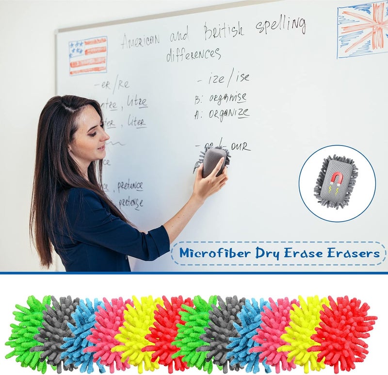 Epakh 12 Pieces Dry Erase Erasers Magnetic Board Eraser Washable Microfiber Shag Whiteboard Eraser for Chalk, Markers, Home, Classroom and Office(Grey, Neon Green, Neon Yellow, Red, Pink, Blue) - Image 5