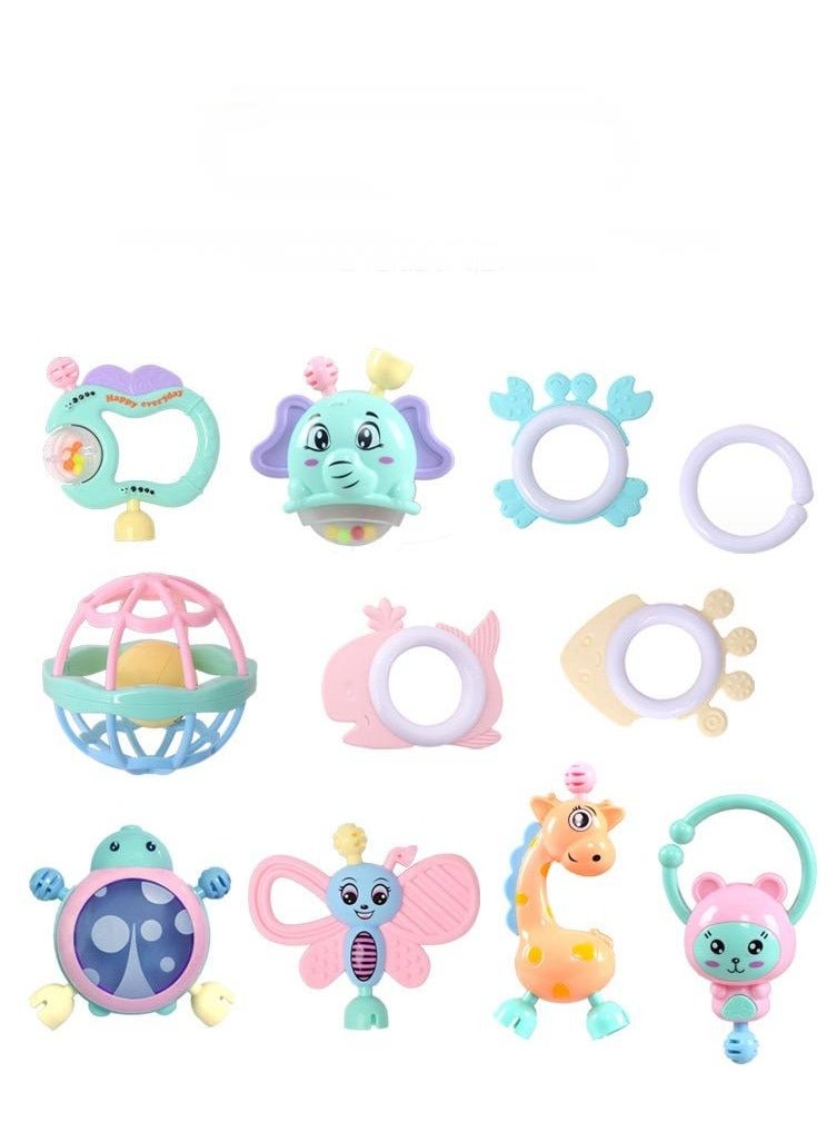 Hanayo مجموعة ألعاب رنين للأطفال مكونة من 11 قطعة بأشكال متعددة مع صندوق تخزين وردي - Image 2