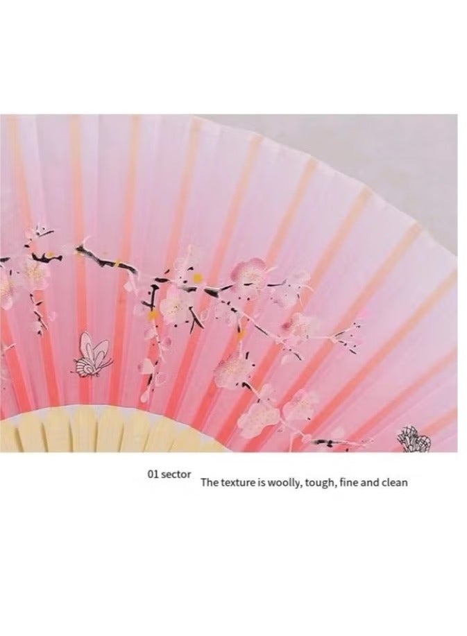 Handheld Portable Fan Simulated Silk Cloth Folding Handheld Fan Women's Hollow Bamboo Handheld Fan Wall Decoration Wedding Party Gift Pink - Image 2