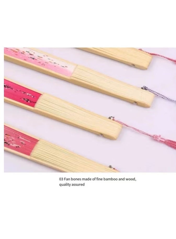 Handheld Portable Fan Simulated Silk Cloth Folding Handheld Fan Women's Hollow Bamboo Handheld Fan Wall Decoration Wedding Party Gift Pink - Image 4