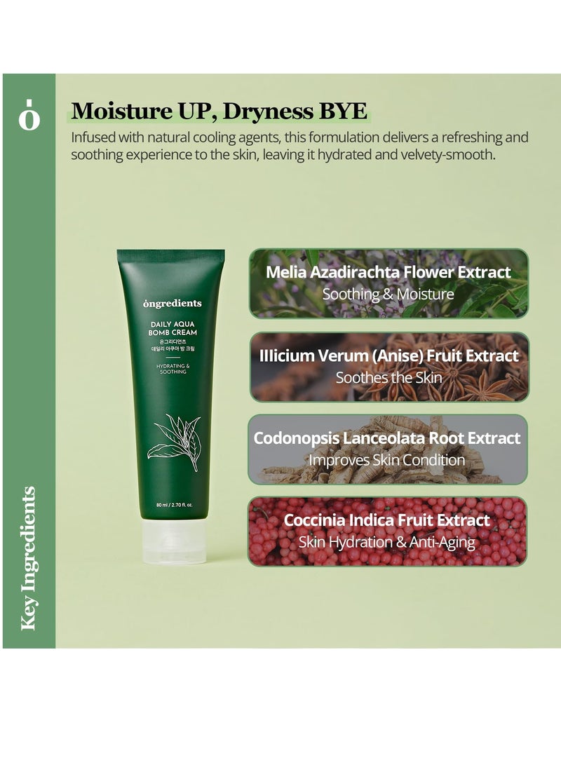 ONGREDIENTS ONGREDIENTS Daily Aqua Bomb Cream | Niacinamide, Panthenol, Hyaluronic Acid, Peptide Complex, Green Tea, Advanced Hydrating Formula for Dry, Sensitive Skin | Vegan, Korean Skin Care 80ml / 2.70 fl Oz - Image 3