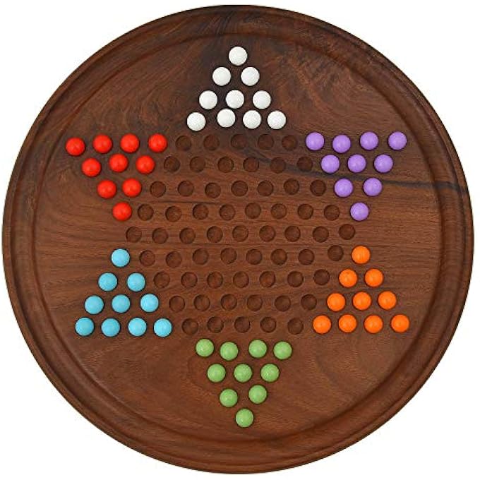 Toolart Fine Craft India Chinese Checkers Game Set with 12inch Wooden Board and Traditional Pegs Brown Extra 2 Beads of Each 6 Colors - Image 1