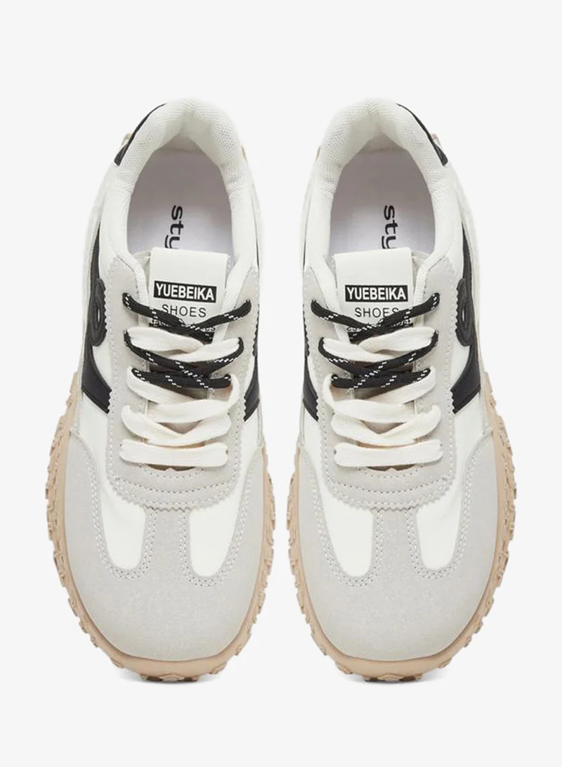 Styli grey Grey Panelled Lace Up Sneakers for Women | Best Price UAE