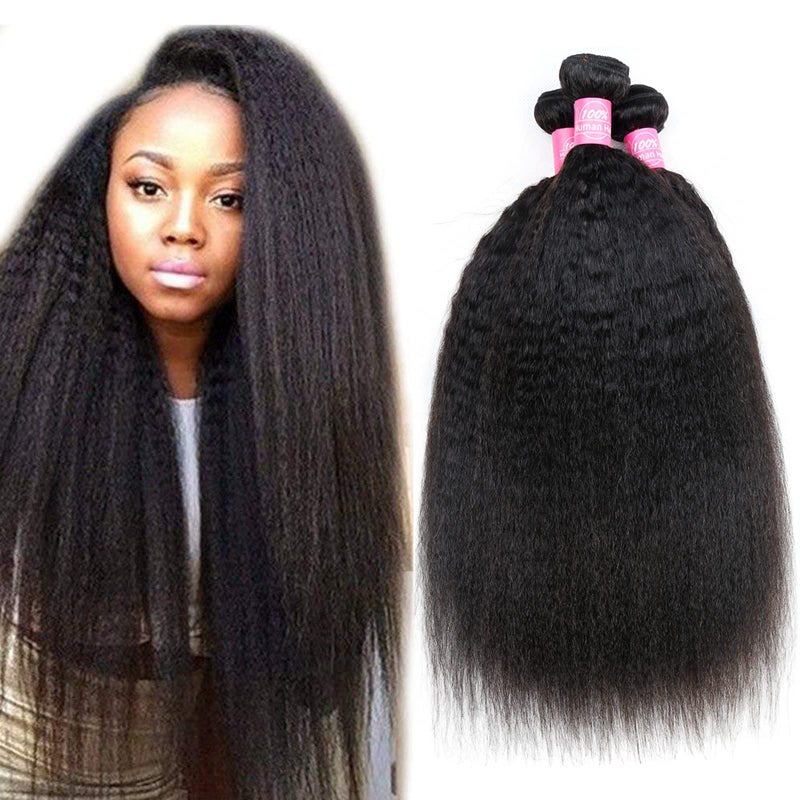 Odir Kinky Straight Bundles 16 18 20 Inch Human Hair Unprocessed 9A Brazilian Yaki Straight Virgin Hair 3 Bundles Kinky Straight Remy Hair Extensions 300g Natural Color