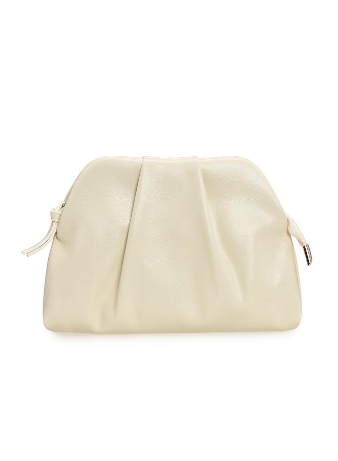 IXEBELLA Dressy PU Clutch Purse for Women Formal Soft Pleated Vegan Leather Evening Bag for Wedding/Prom/Cocktail Party (Off White) - Image 1