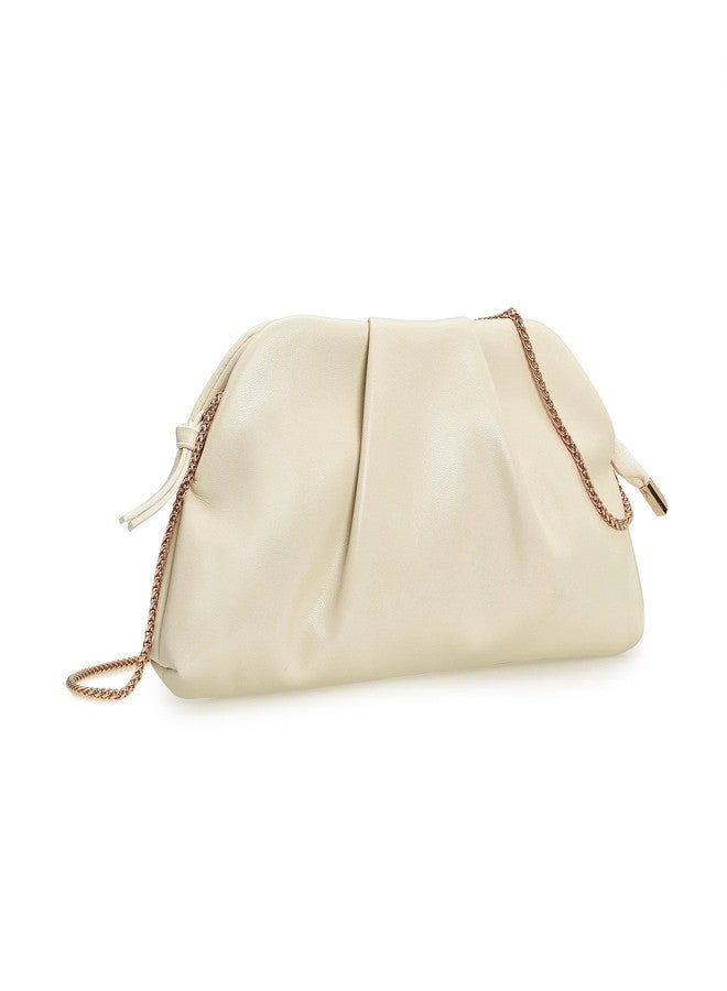 IXEBELLA Dressy PU Clutch Purse for Women Formal Soft Pleated Vegan Leather Evening Bag for Wedding/Prom/Cocktail Party (Off White) - Image 4