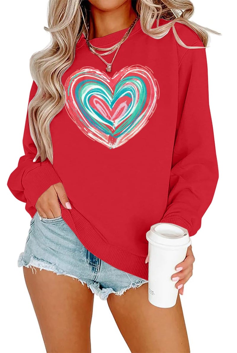 MYHALF Valentines Love Heart Sweatshirts: Womens Valentine Sweatshirts Casual Lovely Graphic Long Sleeve Pullover Tops - Image 1