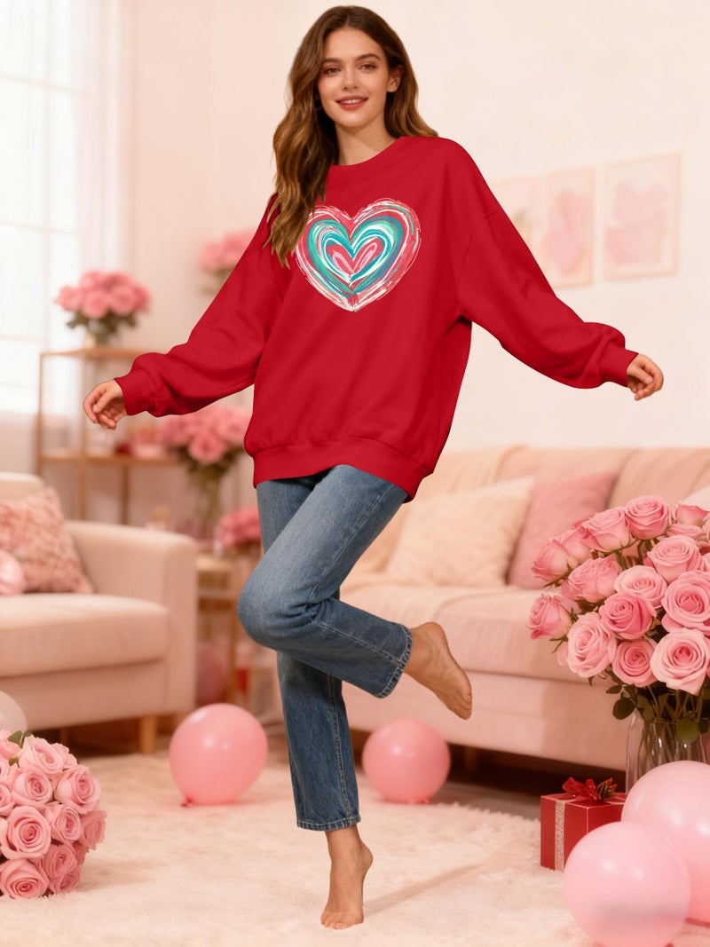 MYHALF Valentines Love Heart Sweatshirts: Womens Valentine Sweatshirts Casual Lovely Graphic Long Sleeve Pullover Tops - Image 5