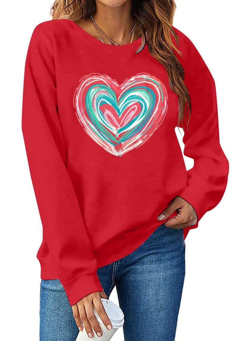 MYHALF Valentines Love Heart Sweatshirts: Womens Valentine Sweatshirts Casual Lovely Graphic Long Sleeve Pullover Tops - Image 2