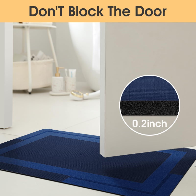 ACCUMTEK Non Slip Bath Mat, Thin Bathroom Rugs Fit Under Door, Quick Dry Bath Mats, Machine Washable Bath Rugs for Bathroom, Bathtub & Kitchen, Bathtub, Dark Blue/Bordered/24 x17 - Image 3