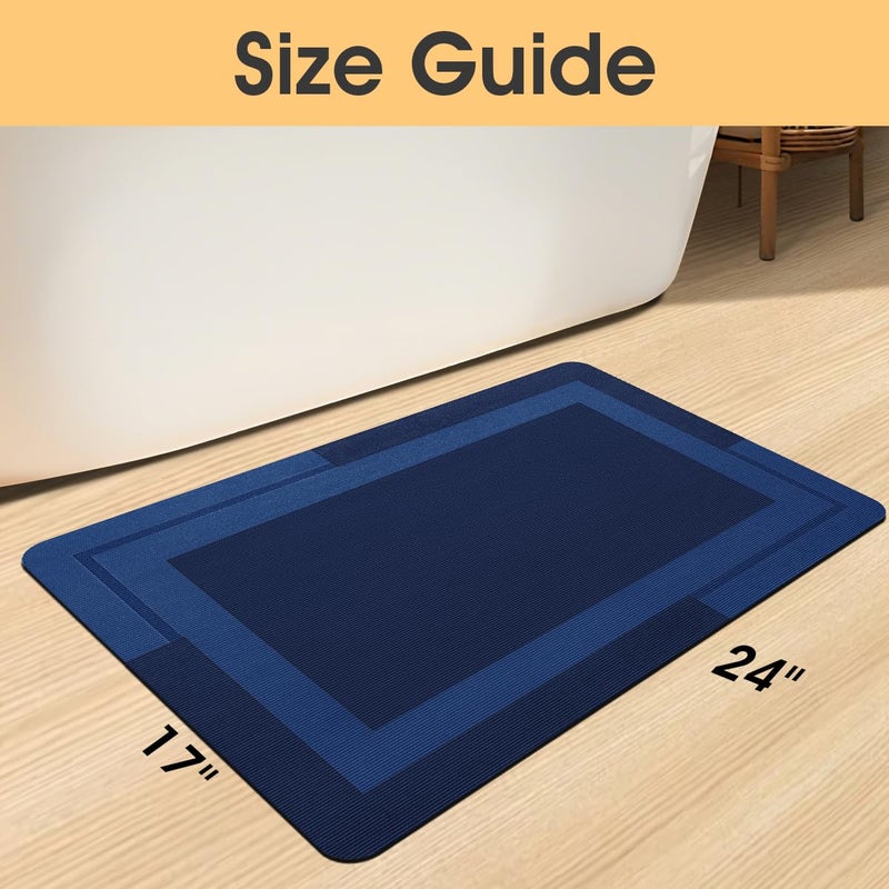 ACCUMTEK Non Slip Bath Mat, Thin Bathroom Rugs Fit Under Door, Quick Dry Bath Mats, Machine Washable Bath Rugs for Bathroom, Bathtub & Kitchen, Bathtub, Dark Blue/Bordered/24 x17 - Image 2