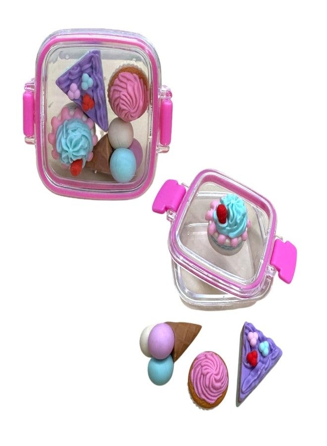 Mega Tree Cute Theme Mini Erasers Set for Kids | Dessert, Food, Fashion, Celebration Makeup Theme | 4-5 Pieces with Storage Box | Fun & Collectible Stationery Gift for Girls & Boys (Dessert) - Image 1