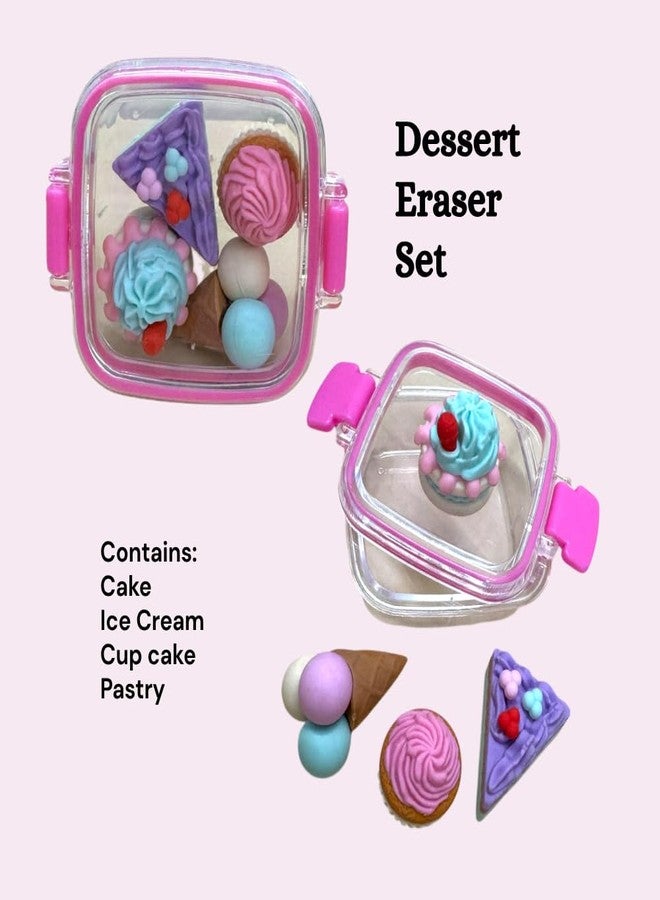 Mega Tree Cute Theme Mini Erasers Set for Kids | Dessert, Food, Fashion, Celebration Makeup Theme | 4-5 Pieces with Storage Box | Fun & Collectible Stationery Gift for Girls & Boys (Dessert) - Image 2