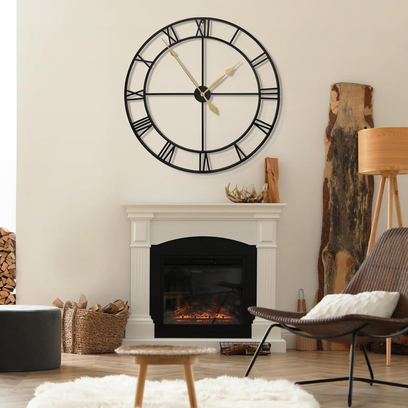 LEIKE 80CM Extra Large Wall Clock - 31" Oversize Modern Black Metal Roman Numeral Nearly Silent Little Ticking Battery Operated Wall Clocks for Living Room, Kitchen,Bedroom Farmhouse Home Decor - Image 2