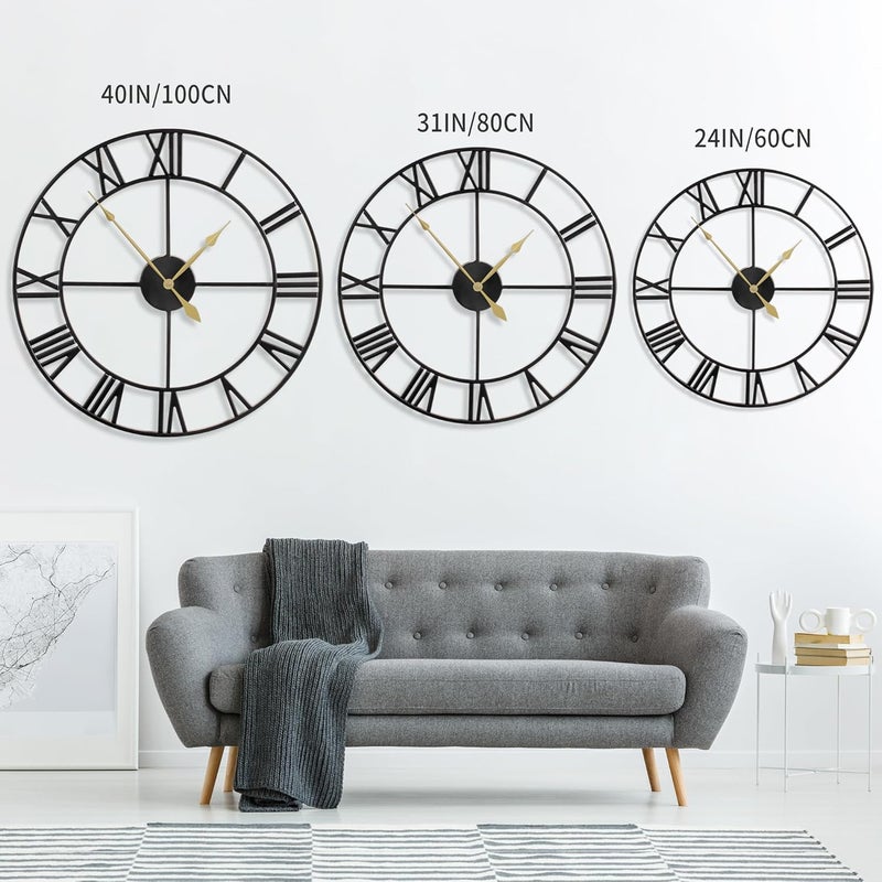 LEIKE 80CM Extra Large Wall Clock - 31" Oversize Modern Black Metal Roman Numeral Nearly Silent Little Ticking Battery Operated Wall Clocks for Living Room, Kitchen,Bedroom Farmhouse Home Decor - Image 5