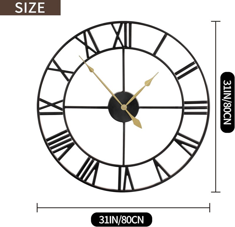 LEIKE 80CM Extra Large Wall Clock - 31" Oversize Modern Black Metal Roman Numeral Nearly Silent Little Ticking Battery Operated Wall Clocks for Living Room, Kitchen,Bedroom Farmhouse Home Decor - Image 4