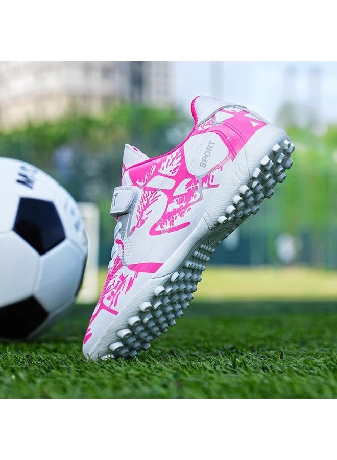 Ronaldo Assassin Boys' TF Football Shoes, White Powder (Broken Nail Type), Velcro Closure, Golden Sports Training Sneakers