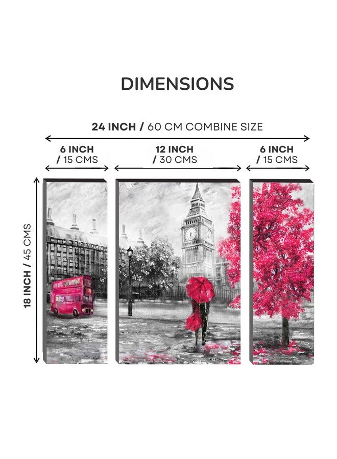Masstone Romantic Painting For Bedroom | Romantic Couple London Street View Wall Art 24x18 inch | Couples Painting Set of 3 | Couple Painting For Wall Decoration - Image 2