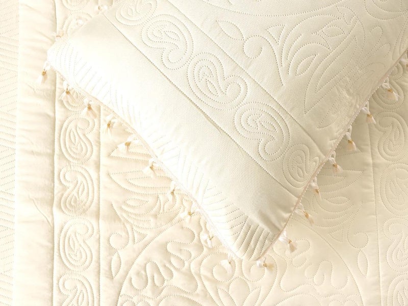 Subtlespreads Premium Quilted Bedcover with Tassels – Beige Double Bedspread 90x100 inches (230x250 cm) with 2 Pillow Covers | Ultra-Soft Microfiber | Ultrasonic Quilting (Ivory) - Image 2