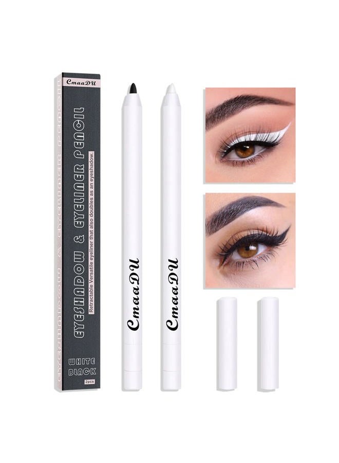 Yeweian Black White Eyeliner Pencil Set, Matte Smooth White Eye Brightener Stick, Quick Drying Waterproof High Pigmented Highlighter Eye Liner Eyeshadow Makeup, with Built-in Sharpener - Image 1