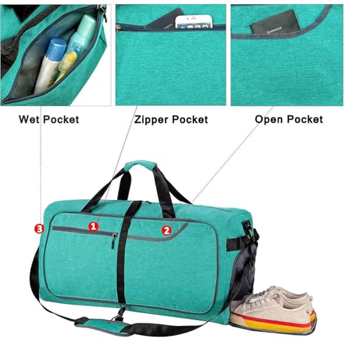 Yuhan Pretty Travel Duffle Bag for Men, Large Foldable Duffel Bags for Traveling with Shoes & Wet Compartment Waterproof Weekender Gym Bag for Men Women(65LTeal) - Image 5