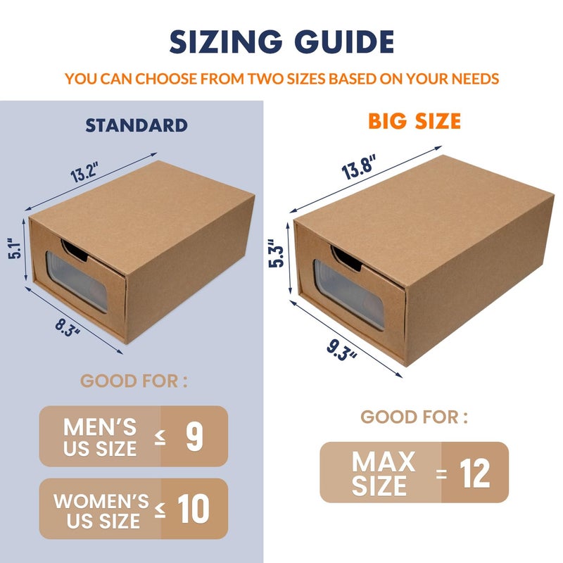 WALL QMER Shoe Box 12 Pack,13.2 x 8.3 x 5.1in Waterproof Storage Boxes, Socks, Stationery, Toys, Underwear,Heavy Duty,Stack-able Cardboard Boxes,with Marking Labels,Transparent Window - Image 2