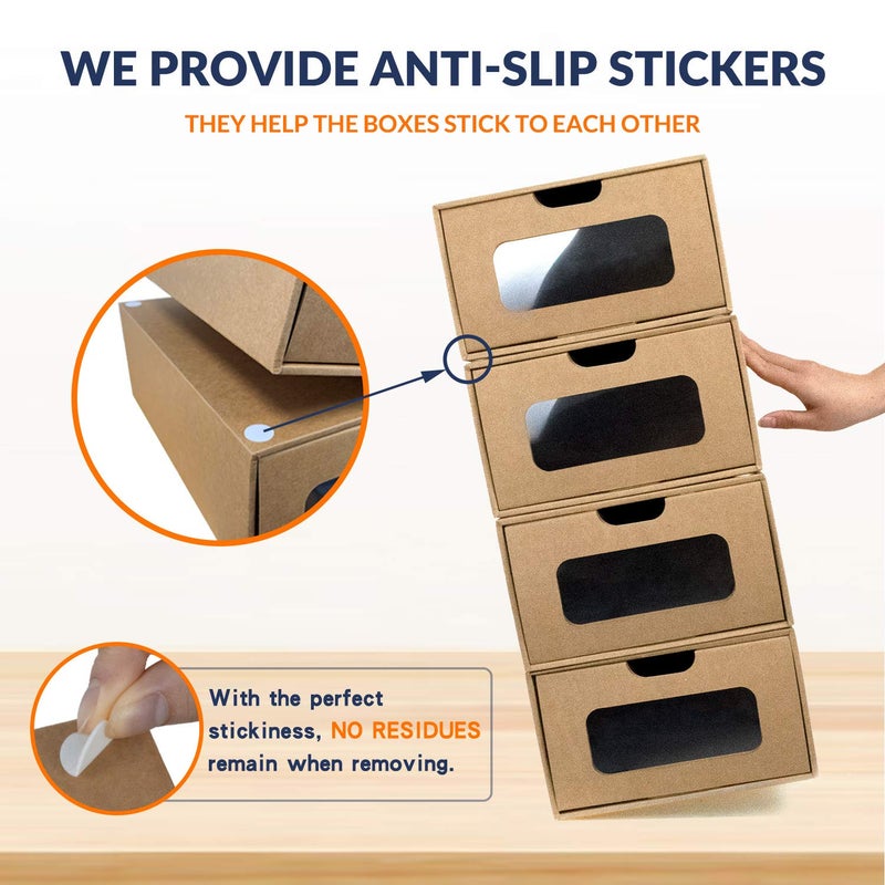 WALL QMER Shoe Box 12 Pack,13.2 x 8.3 x 5.1in Waterproof Storage Boxes, Socks, Stationery, Toys, Underwear,Heavy Duty,Stack-able Cardboard Boxes,with Marking Labels,Transparent Window - Image 5